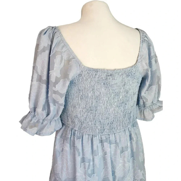 Meerokeety || Smocked Ballon Sleeve Midi Dress Cottagecore Milkmaid Baby Blue L - Picture 5 of 9